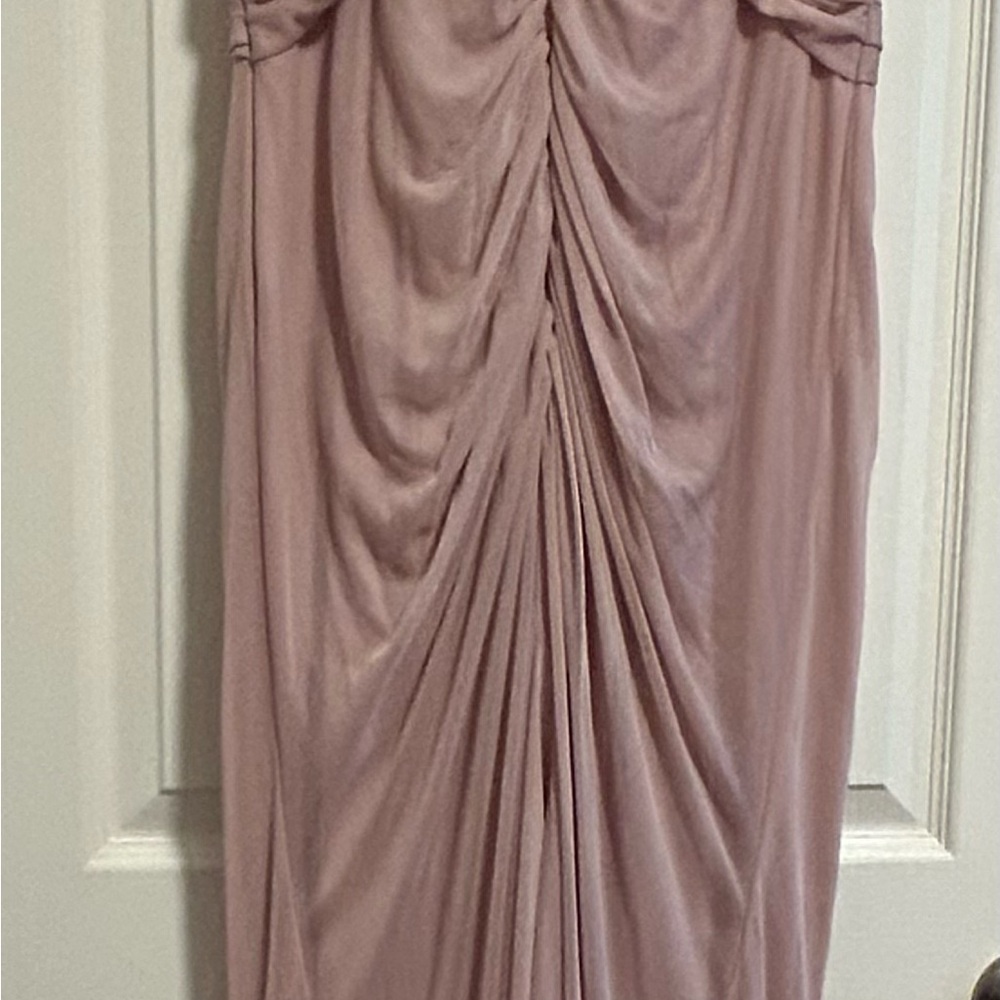 David’s Bridal Bridesmaid Dress Style F15749 Sleeveless Mesh Long in Cameo Color - Picture 4 of 6